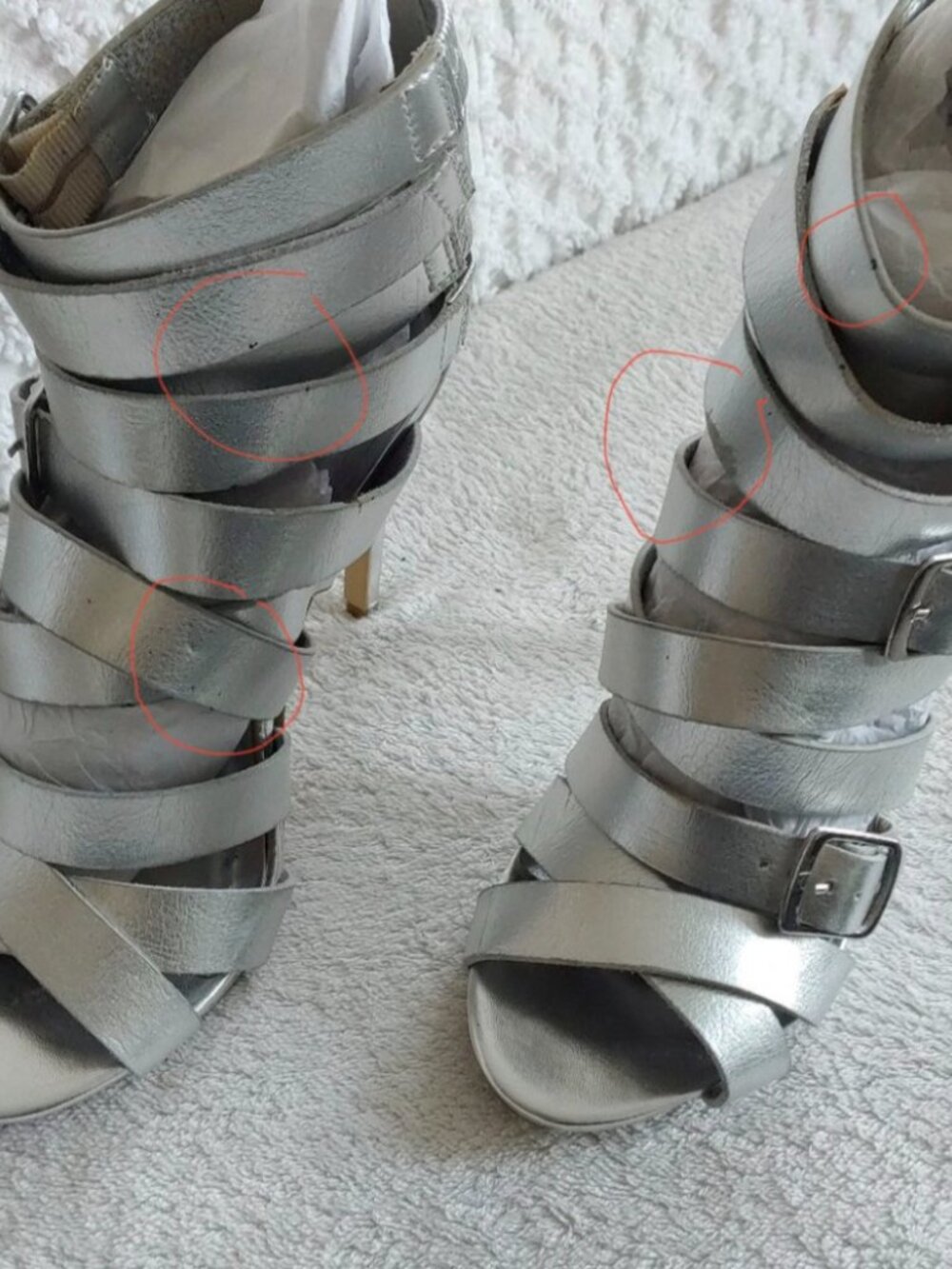 Sexy Silver Metallic Cage Strap Heels Buckle Detail Back Zip - Picture 9 of 9